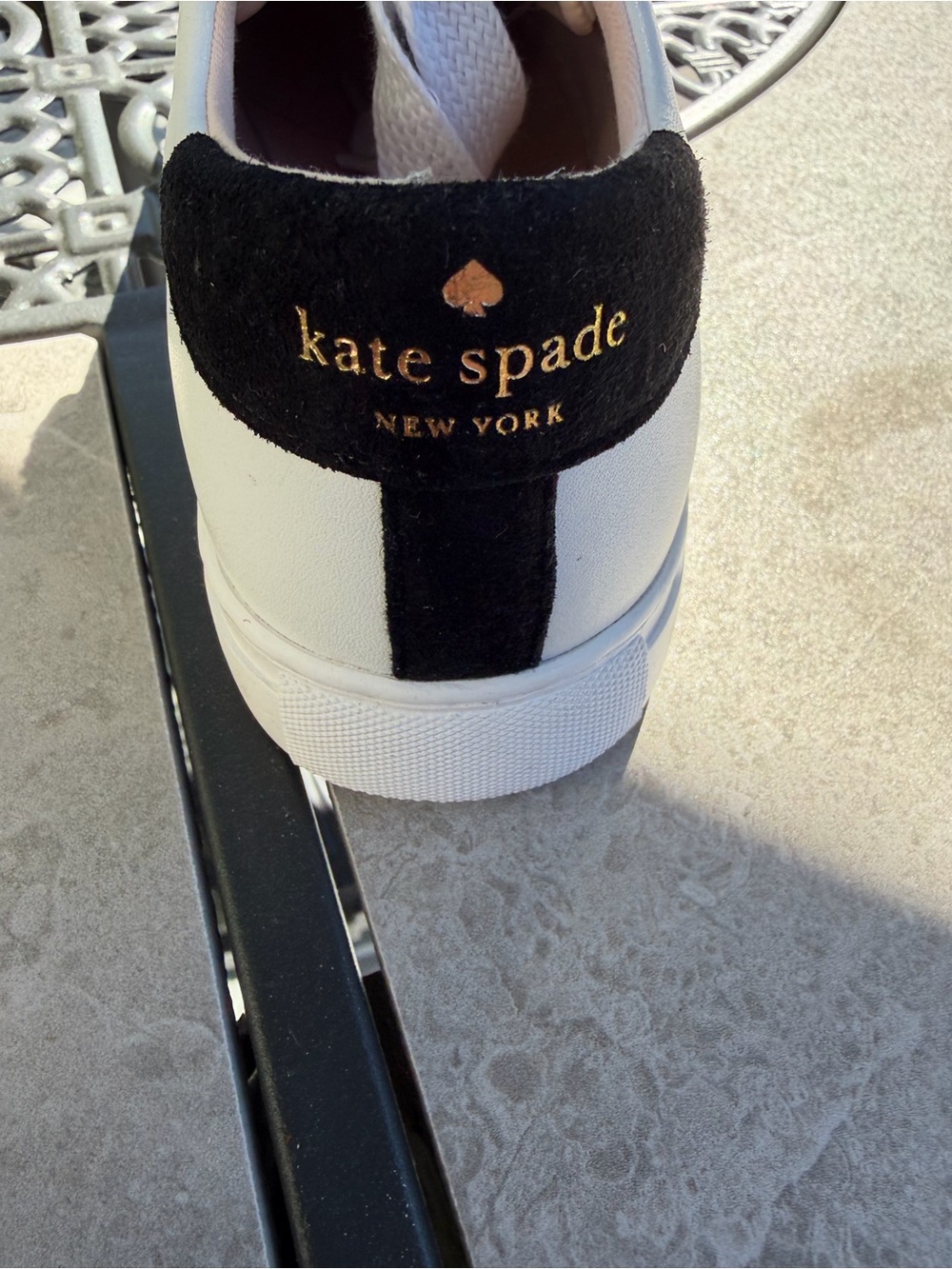 Kate Spade Women’s White Leather Sneakers with Black Spade Accent - Picture 3 of 5